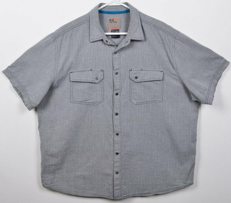 5.11 Tactical Men's XL Snap-Front Gray Striped Conceal Carry Short Sleeve Shirt