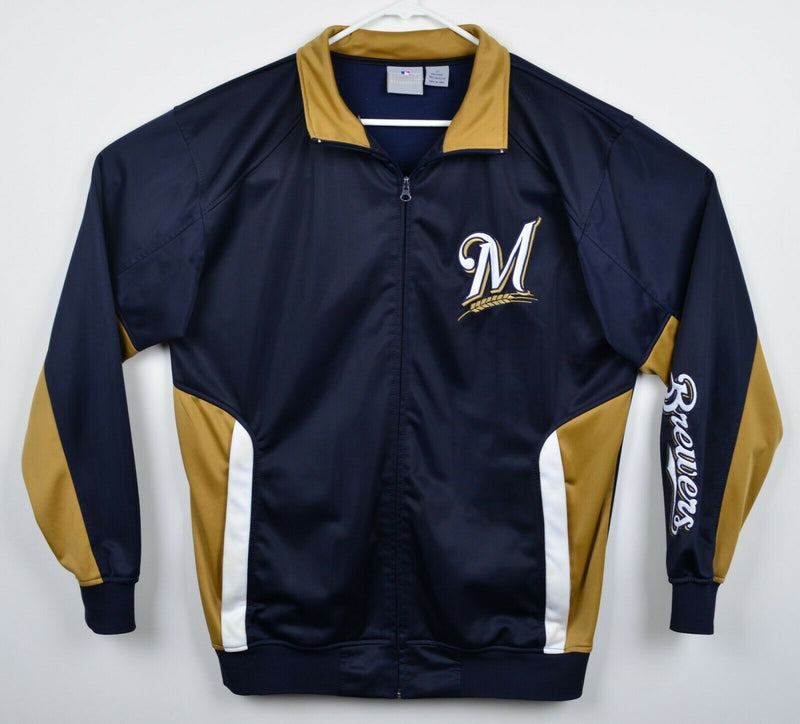 Milwaukee Brewers Men's LT Embroidered Logo Navy Blue Gold Zip Track Jacket