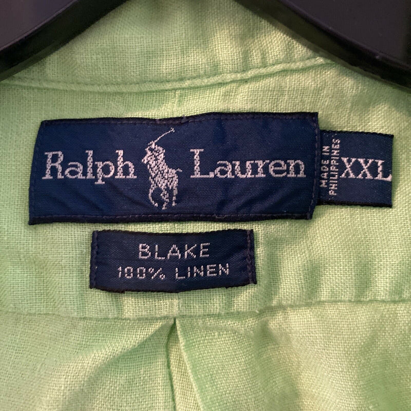 Polo Ralph Lauren Men's 2XL 100% Linen Lime Green "Blake" Button-Down Shirt