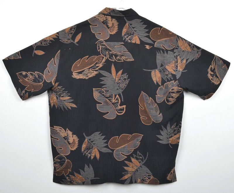 Tori Richard Men's XL 100% Silk Floral Palm Leaves Black Brown Hawaiian Shirt