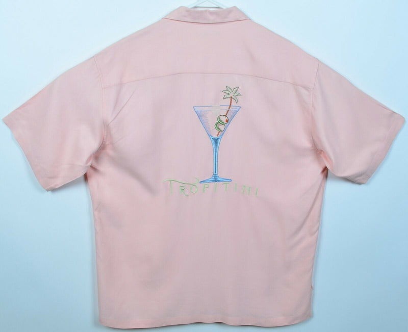Tori Richard Men's Large Pink Tropitini Embroidered Martini Hawaiian Aloha Shirt