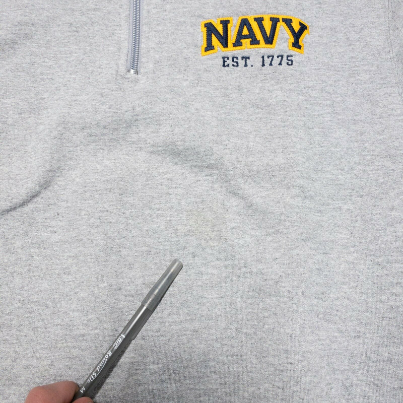 Naval Academy Champion 1/4 Zip Sweatshirt Heather Gray 90s Navy Men's Medium