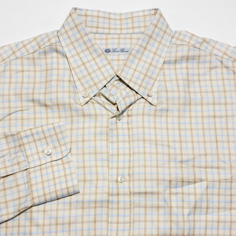 Loro Piana Shirt 17.5 Men's Dress Shirt Beige Plaid Button-Down Long Sleeve