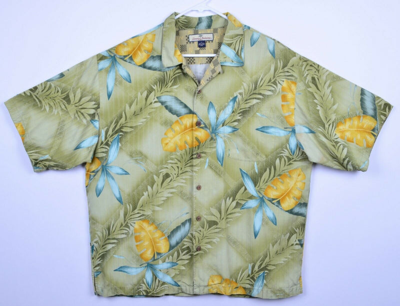 Tommy Bahama Men's Sz XL 100% Silk Floral Green Hawaiian Aloha Camp Shirt