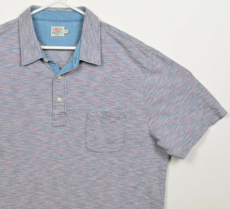 Faherty Brand Men's XL Red Blue Indigo Dyed Short Sleeve Pocket Polo Shirt