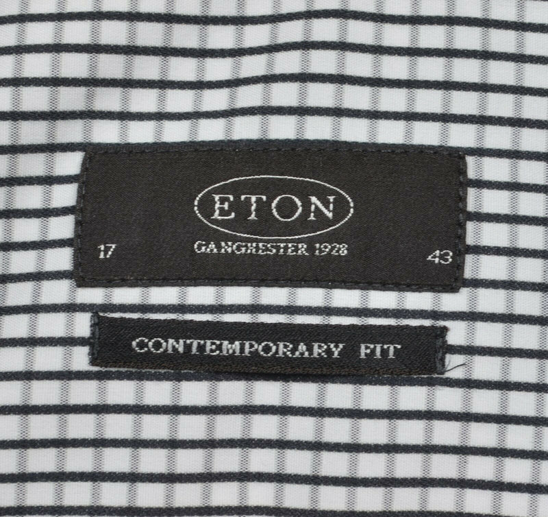 ETON Men's 43/17 Contemporary Fit White Black Check Button-Front Dress Shirt