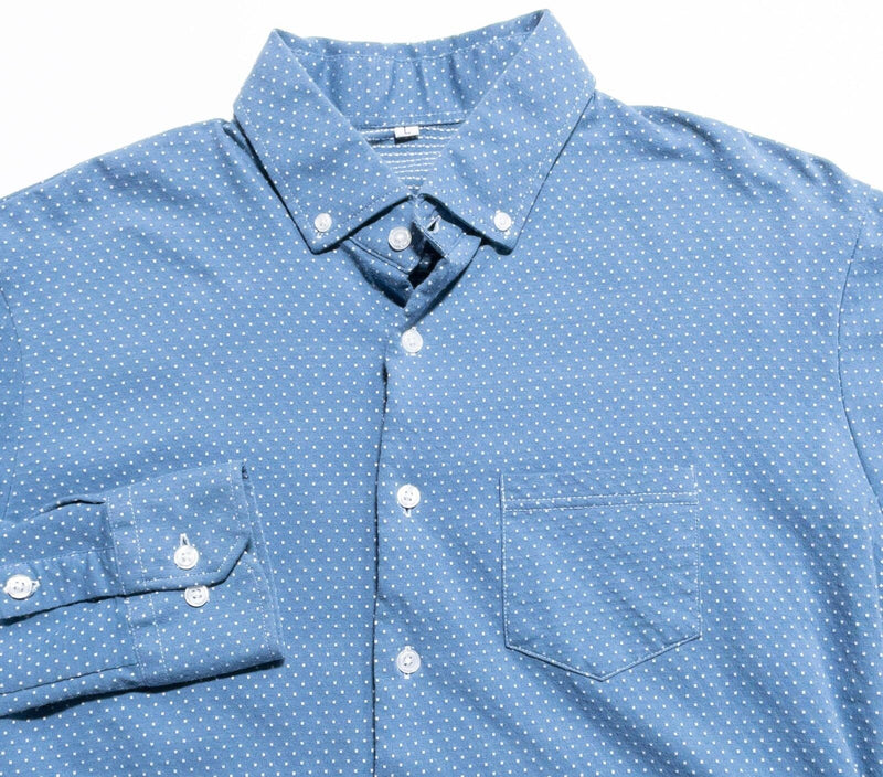 State & Liberty Dress Shirt Men's Large Athletic Wicking S&L Blue Polka Dot