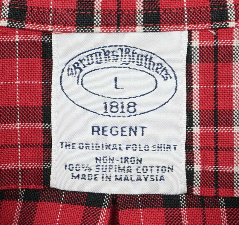 Brooks Brothers Men's Large Red Plaid Sheep Logo Non-Iron Button-Down Shirt