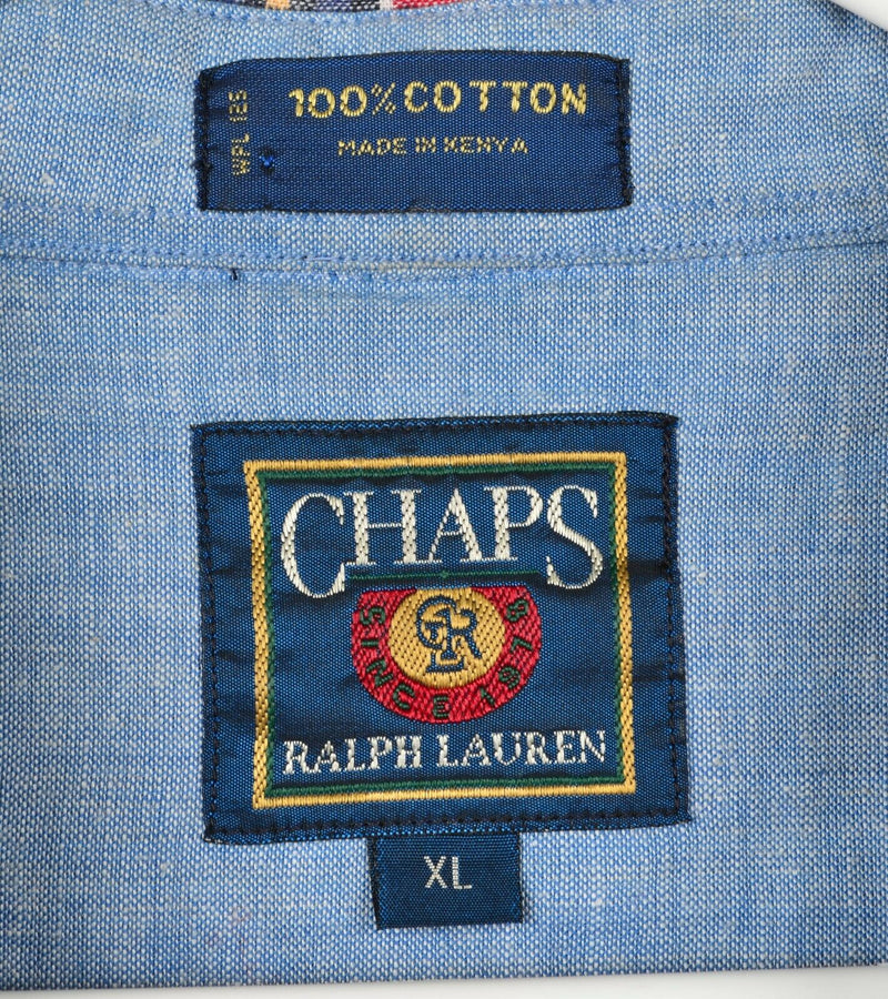 Vtg 90s Chaps Ralph Lauren Men's XL Patchwork Red Blue Plaid Short Sleeve Shirt