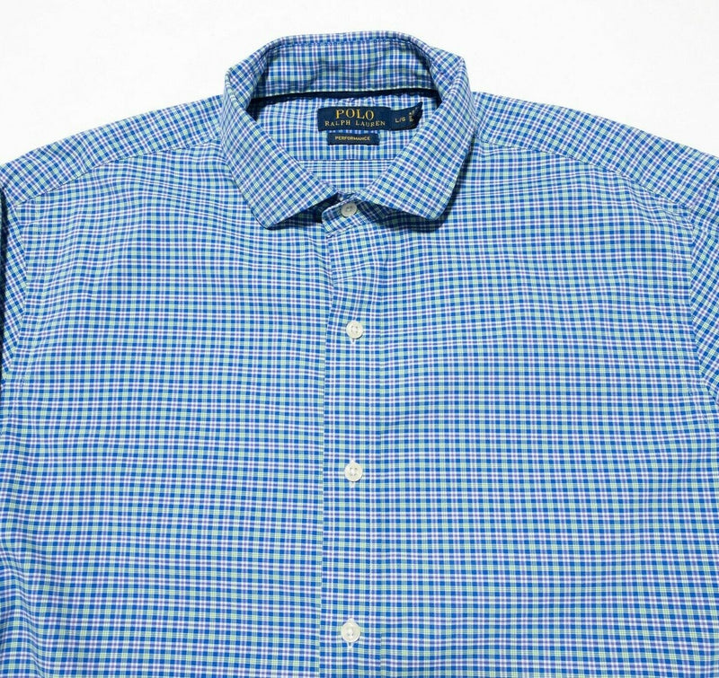 Polo Ralph Lauren Performance Shirt Large Men's Long Sleeve Blue Check Wicking