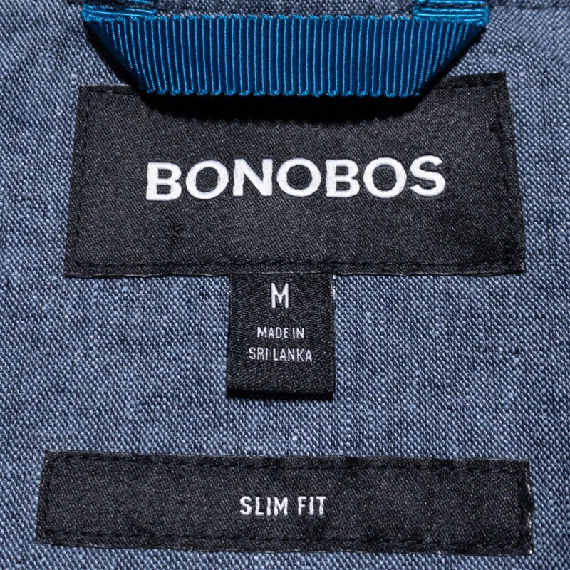 Bonobos Linen Bomber Jacket Men's Medium Slim Fit Full Zip Blue Casual