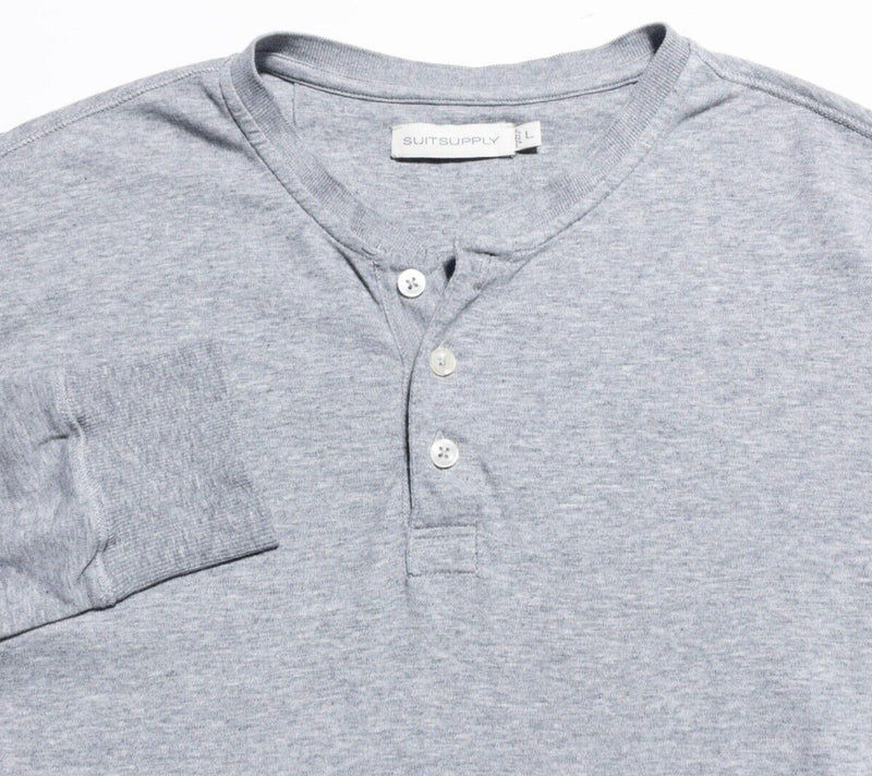 Suitsupply Henley Shirt Men's Large Long Sleeve Heather Gray 3-Button