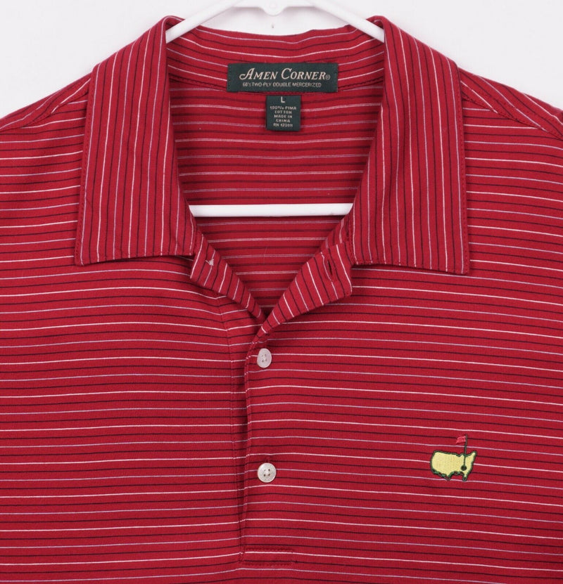 Amen Corner Men's Sz Large Masters Golf Tournament Red Striped Pima Polo Shirt