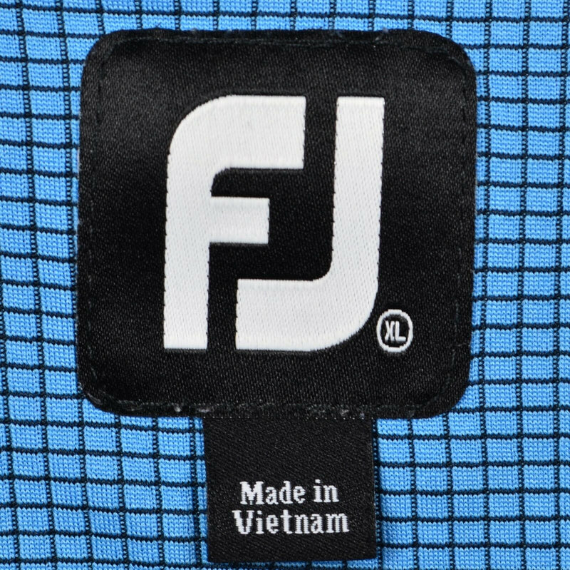 FootJoy Men's XL Blue Check FJ Golf Polyester Wicking Performance Polo Shirt