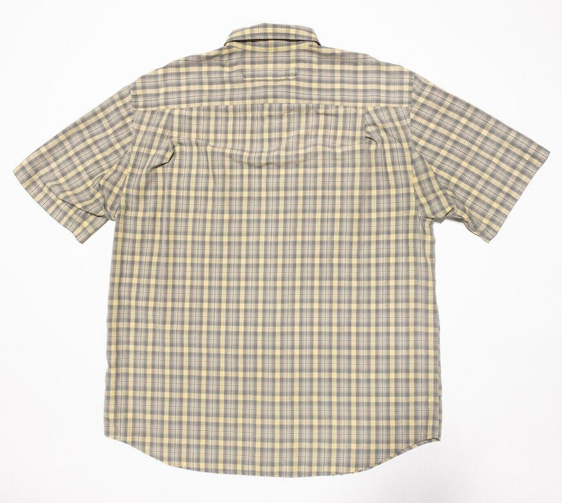 Duluth Trading Shirt Large Men's Yellow Gray Plaid Polyester Wicking Fishing