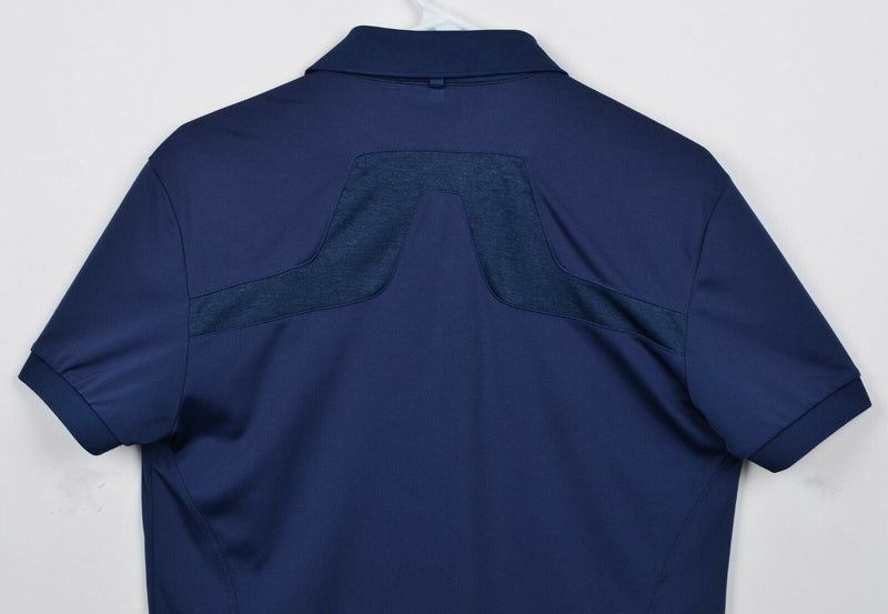 J. Lindeberg Men Sz Small Regular Fit Logo Collar Navy Blue Golf TX Jersey Shirt