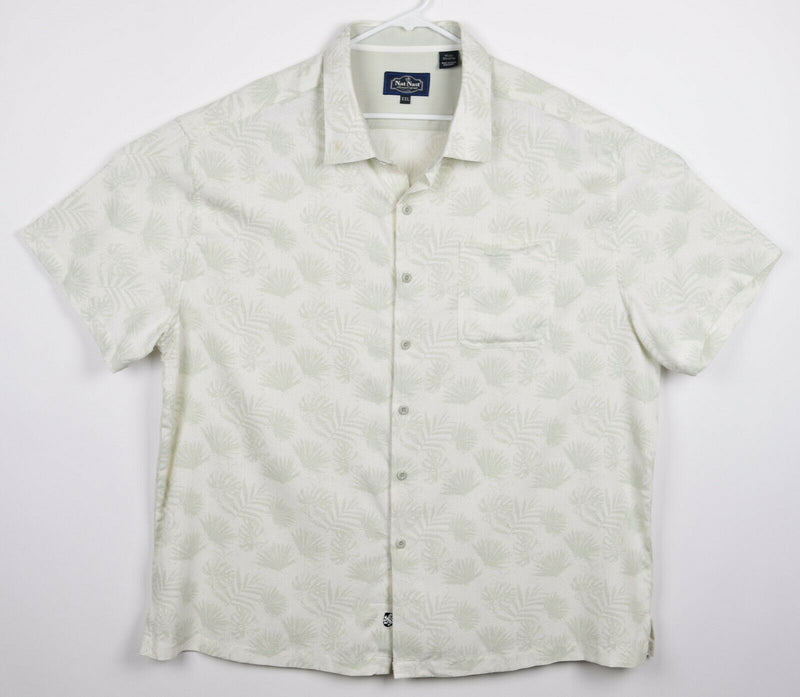 Nat Nast Men's Sz 2XL Silk Blend Floral Dot White Green Hawaiian Aloha Shirt