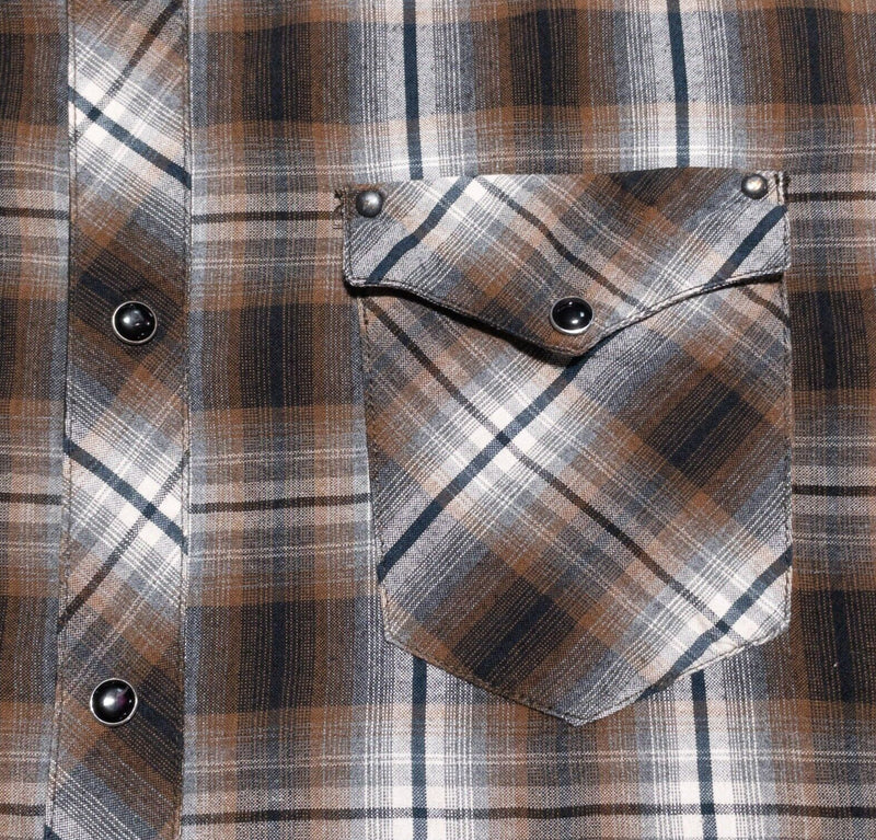 Kuhl Pearl Snap Shirt Men's Medium Plaid Brown Long Sleeve Western Collared