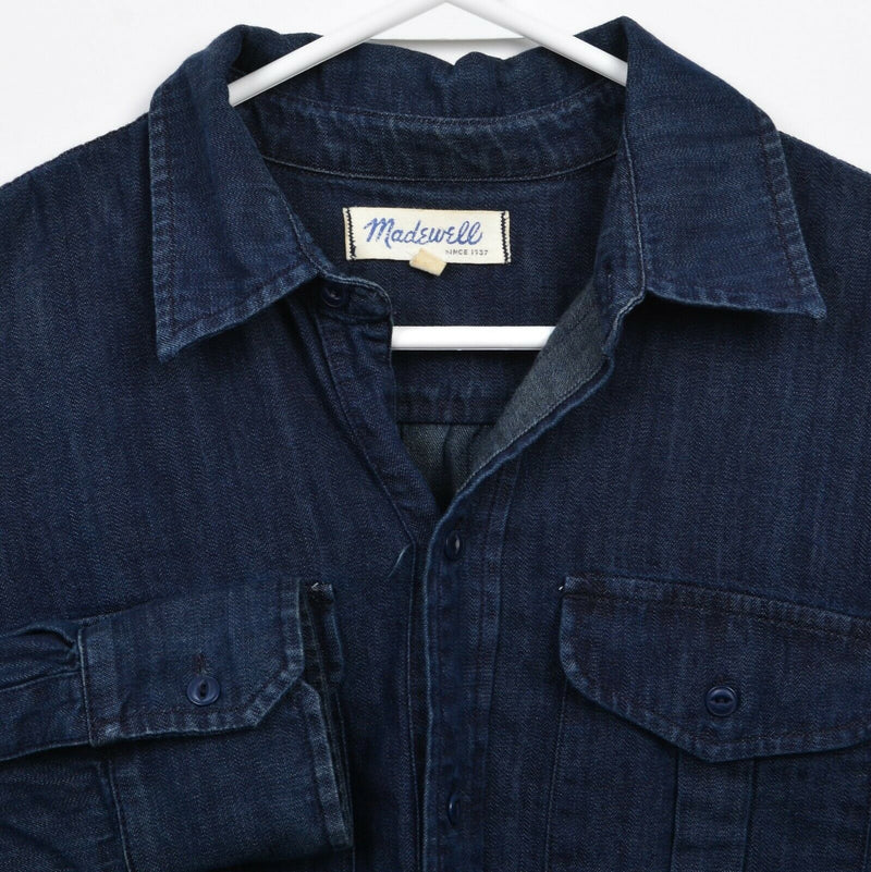 Madewell Women's Small Denim Dark Indigo Blue Button-Front Boyfriend Shirt