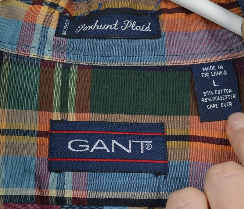 GANT Men's Large Foxhunt Plaid Red Multi-Color Plaid Button-Front Shirt