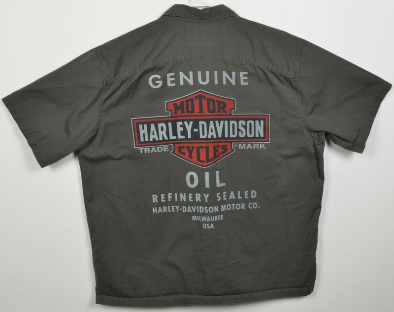 Harley-Davidson Men's 2XL Gray Oil Logo Garage Mechanic Biker Button-Front Shirt