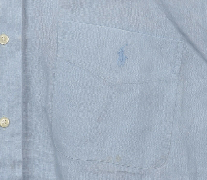 Polo Ralph Lauren Men's Large 100% Linen "Blake" Solid Blue Button-Down Shirt