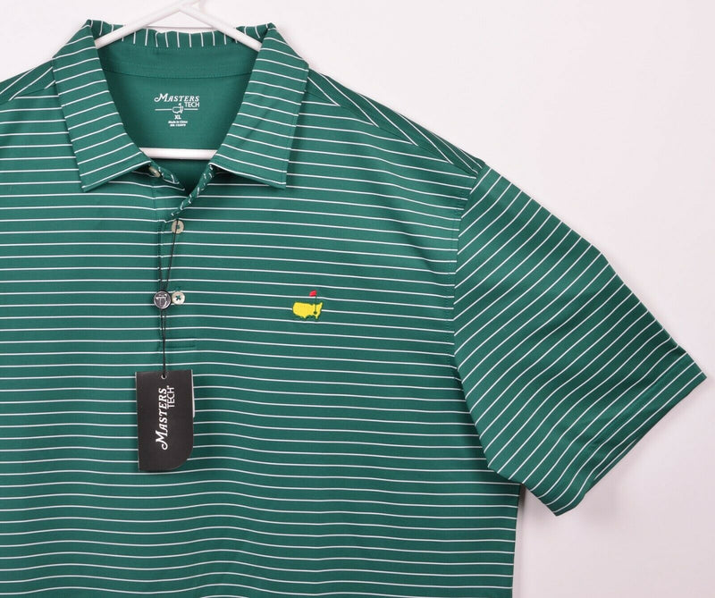 Masters Tech Men's XL Green Striped Polyester Wicking Augusta Golf Polo Shirt