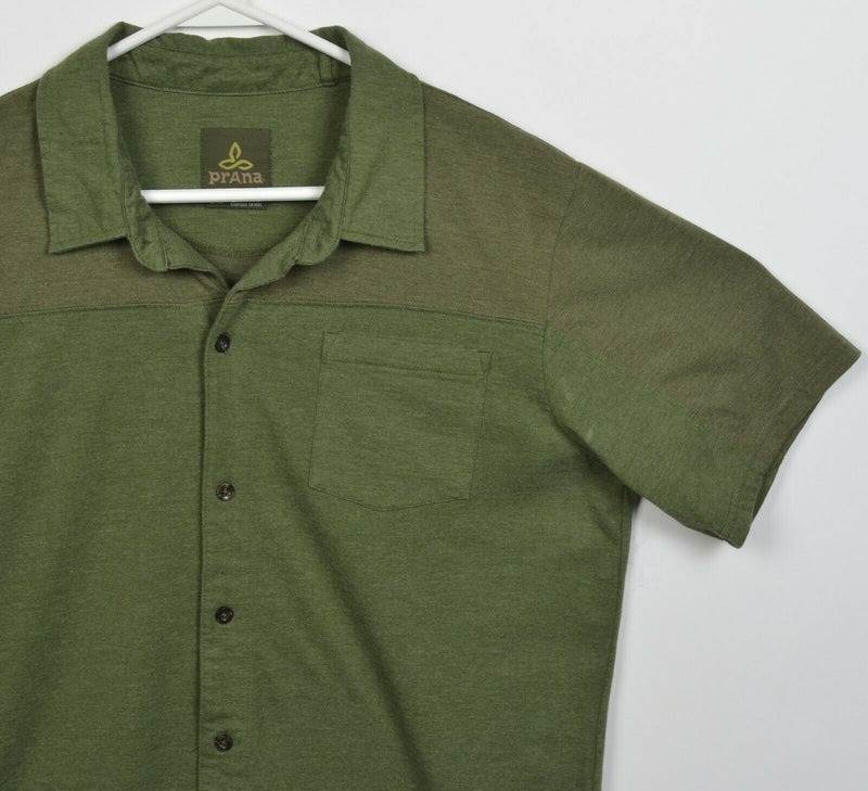 Prana Men's Large Green Organic Cotton Polyester Blend Button-Front Shirt