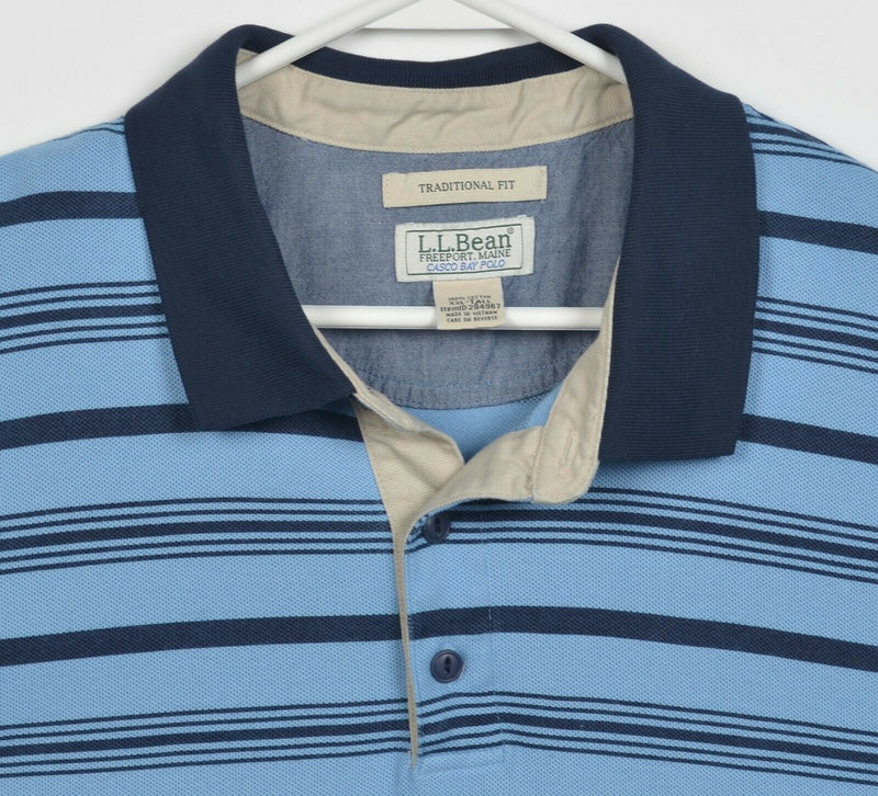 L.L. Bean Men's 2XLT Traditional Fit Casco Bay Blue Striped Rugby Polo Shirt