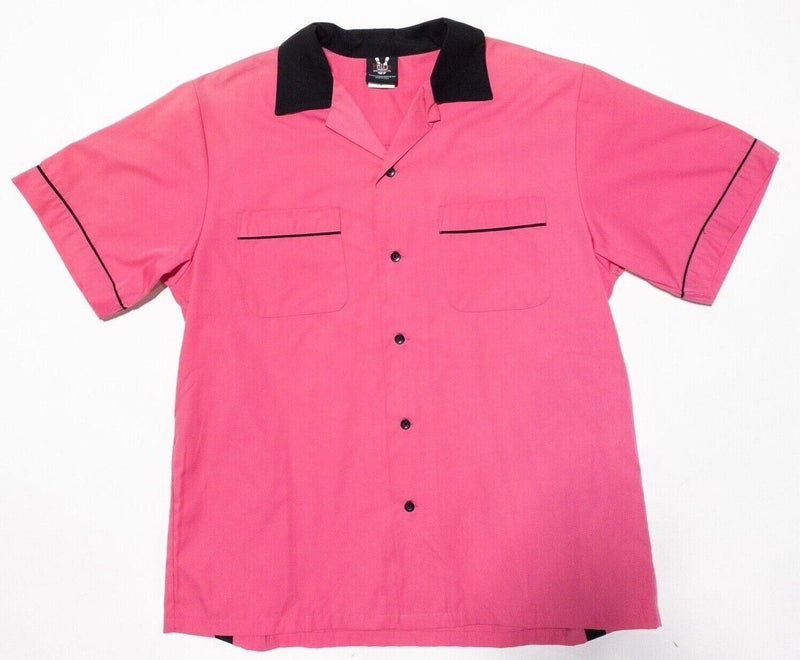 Hilton Bowling Shirt Medium Men's Pink Black Retro Short Sleeve Button-Front