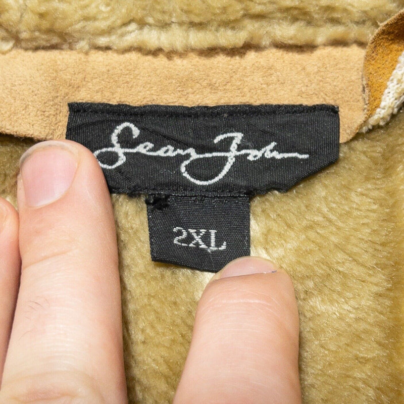 Sean John Jacket Men's 2XL 90s Faux Suede Faux Fur Lined Button-Front Hip Hop