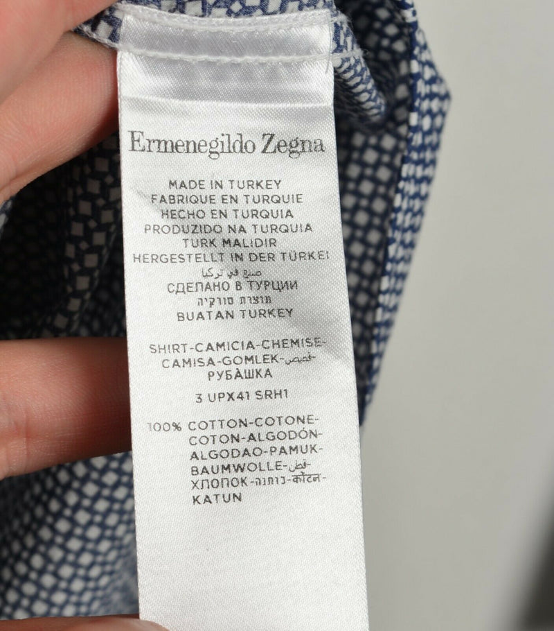 Ermenegildo Zegna Men's Sz Medium Geometric Blue Long Sleeve Button-Down Shirt