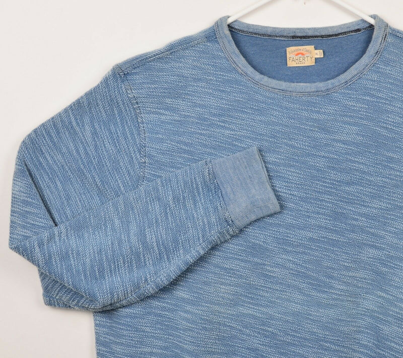 Faherty Men's Sz XL Crewneck Blue Indigo Dyed Long Sleeve Pullover Sweatshirt