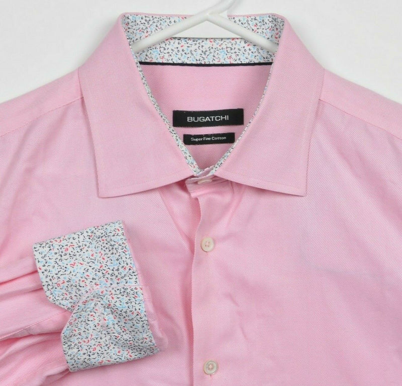 Bugatchi Men's 17.5/43 (XL) Flip Cuff Solid Pink Designer Button-Front Shirt