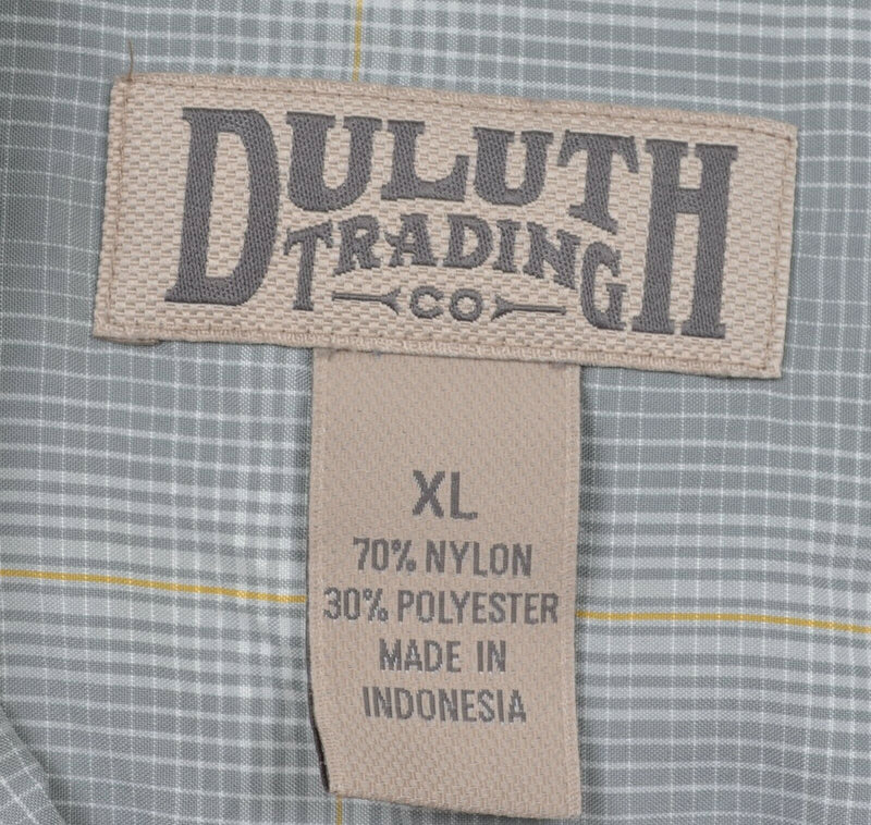 Duluth Trading Co. Men's XL Gray Yellow Plaid Fishing Travel Button-Front Shirt