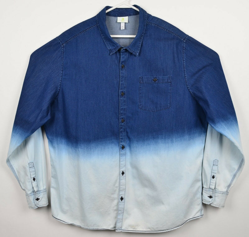Adidas Neo Men's 2XL Ombre Gradient Denim Blue Jean Button-Front Shirt