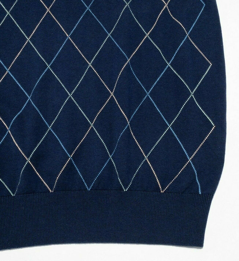 Peter Millar Silk Cashmere Blend 1/4 Zip Sweater Vest Argyle Blue Men's Large
