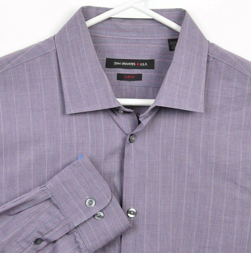 John Varvatos USA Men's 16.5-36/37 Slim Fit Purple Striped Button-Front Shirt