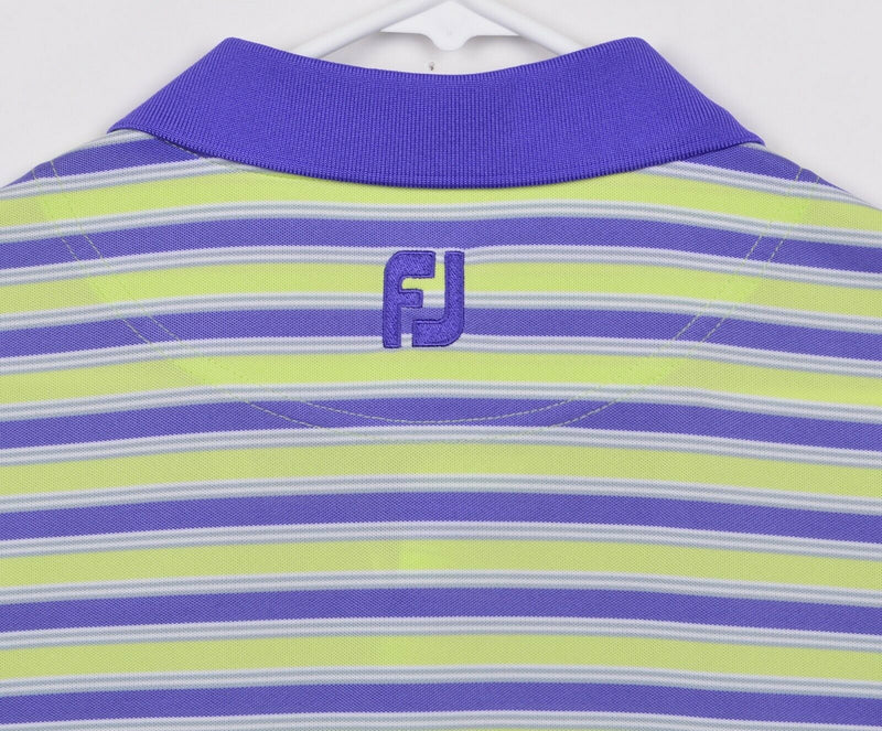 FootJoy Men's Sz XL Lime Green Purple Striped FJ Golf Polo Shirt Quail West