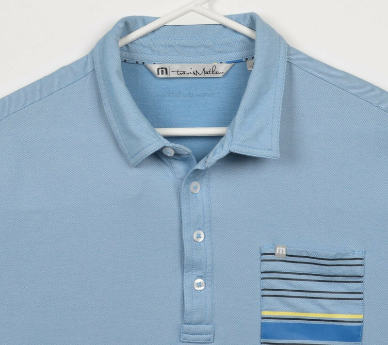 Travis Mathew Men's Large Blue Striped Pocket Pima Cotton Poly Golf Polo Shirt