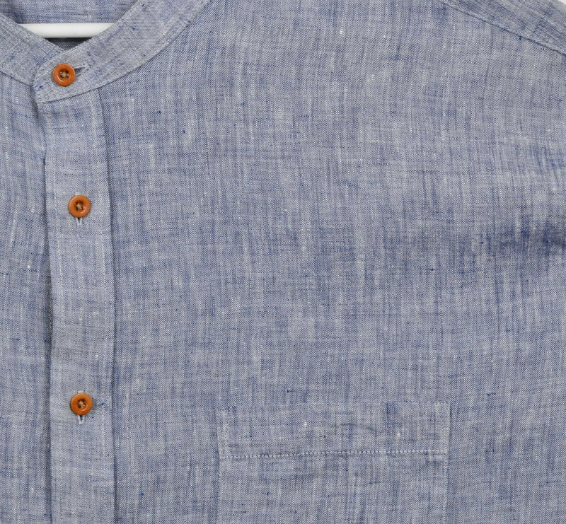 UNTUCKit Men's Sz 3XLC (4XL) 100% Linen Blue Chambray Band Collar Shirt