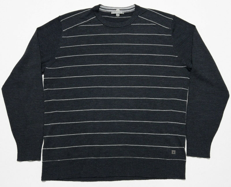 Smartwool Men XL 100% Merino Wool Black/Gray Striped Pullover Crew Neck Sweater