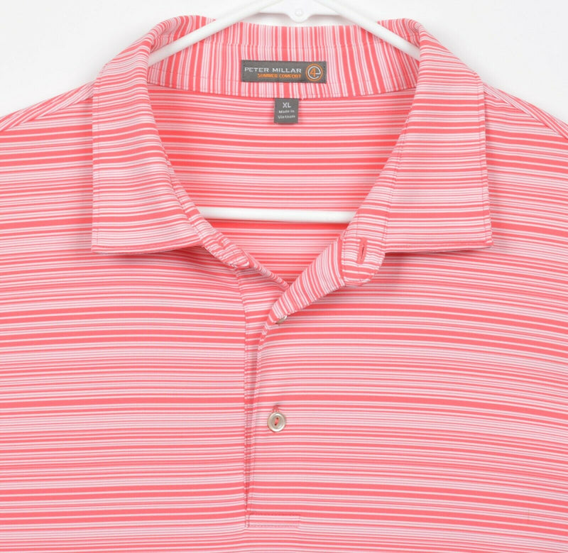 Peter Millar Men's XL Summer Comfort Pink/Red Stripe Performance Golf Polo Shirt