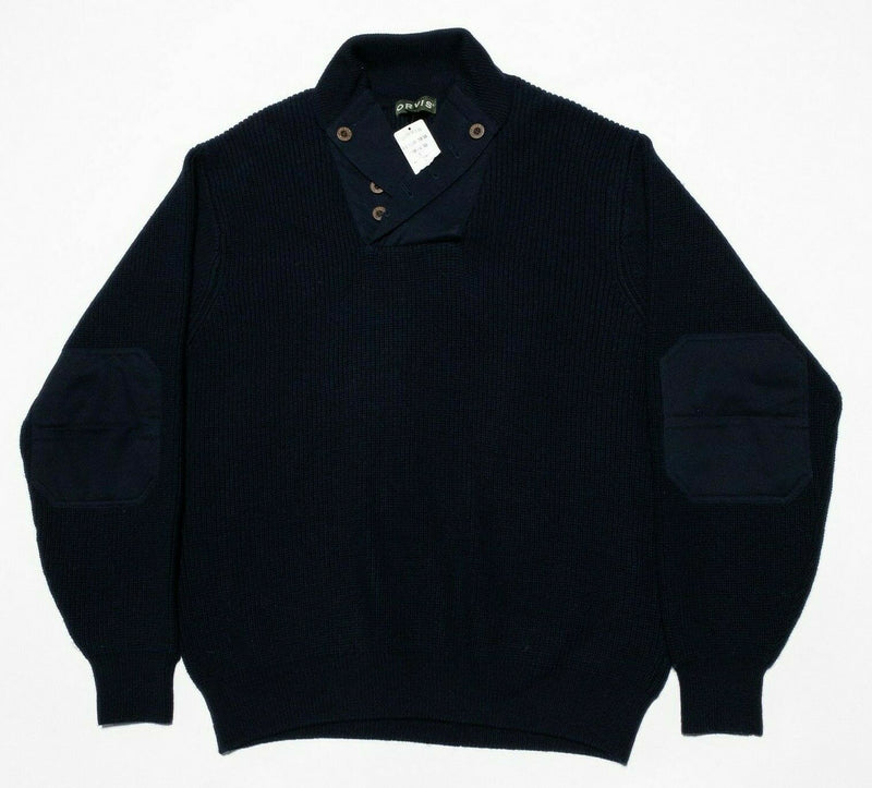 Orvis Men's Large Wool Mechanic Navy Blue High Neck Rib Knit Pullover Sweater