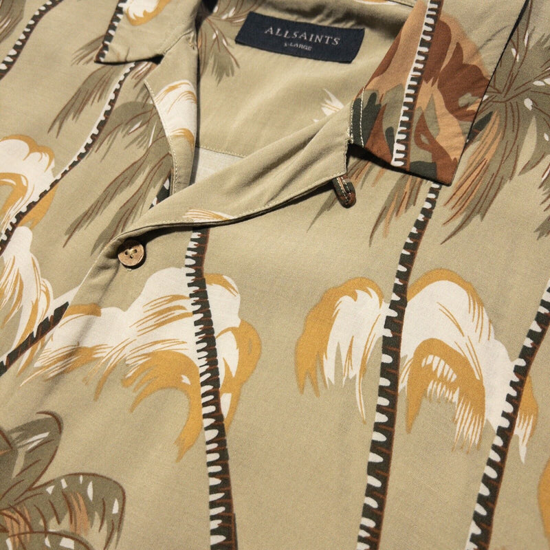 AllSaints XL Hawaiian Shirt Men Nalu SS Palm Floral Loop Collar Camp Viscose