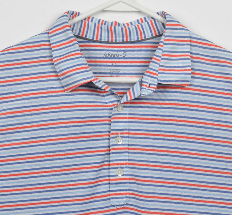 Johnnie-O Men's XL Blue Red Striped Wicking Prep-Formance Golf Polo Shirt