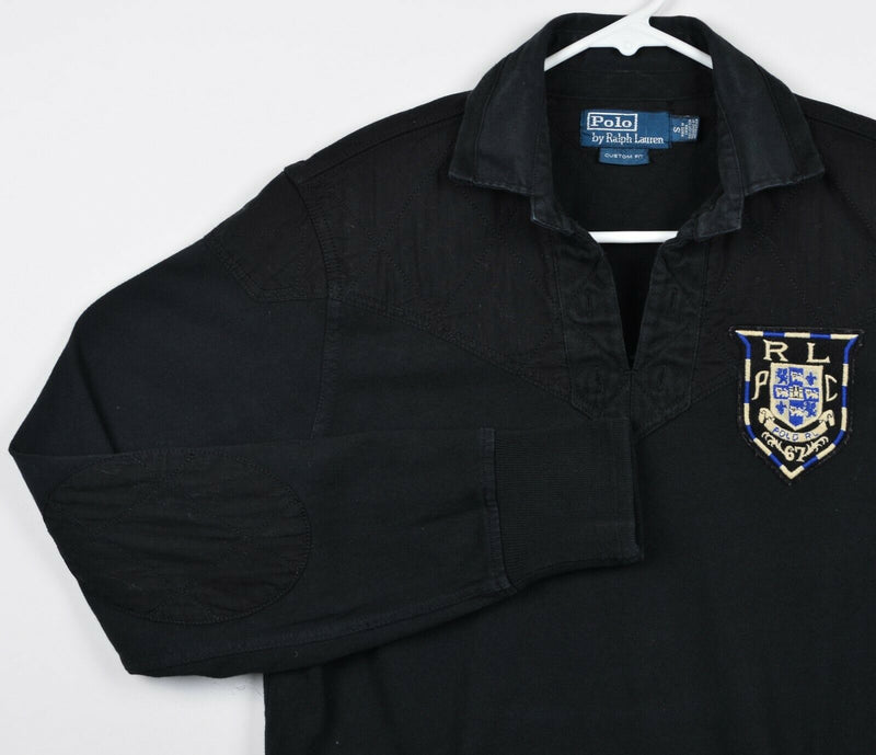 Polo Ralph Lauren Men's Small RLPC 67 Patch Black Rugby Padded L/S Polo Shirt
