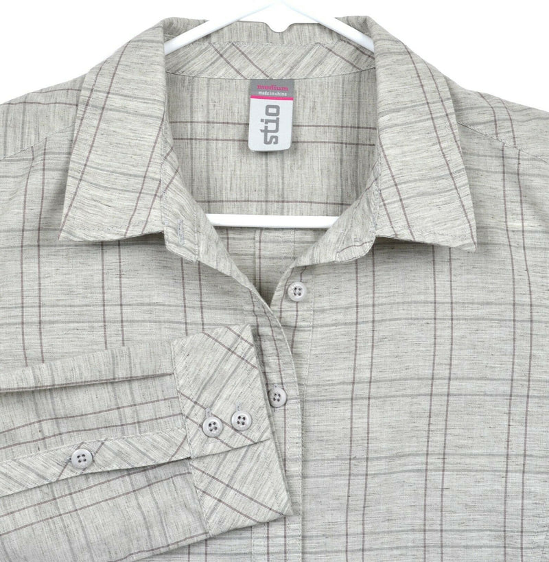 Stio Women's Medium Cotton Polyester Linen Gray Plaid Poplar Button-Front Shirt