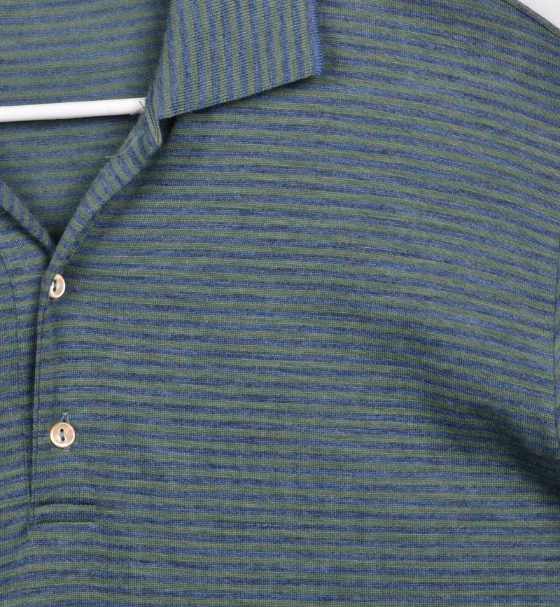 Jeff Rose Men's Sz Medium 100% Wool Green Blue Striped Collared Shirt Sweater