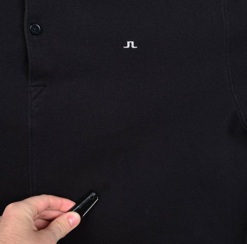 J. Lindeberg Men's Sz XL Solid Black Logo Collar Short Sleeve Polo Shirt